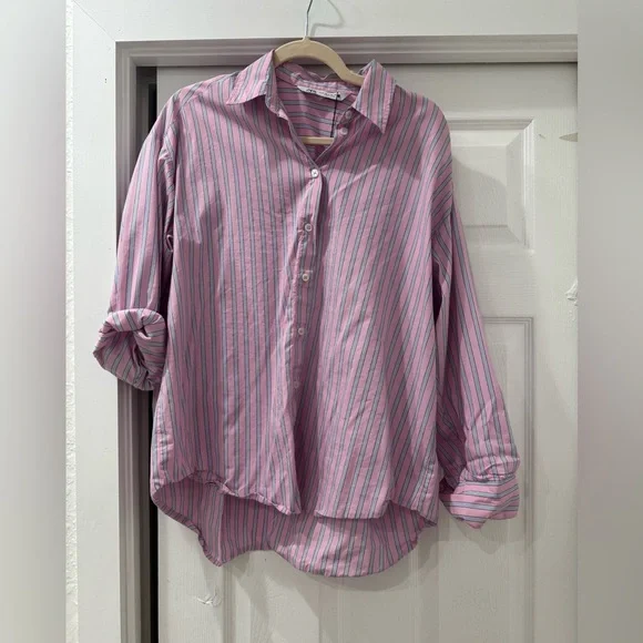 Zara Striped Poplin Shirt – Pink | Size M - Picture 4 of 4